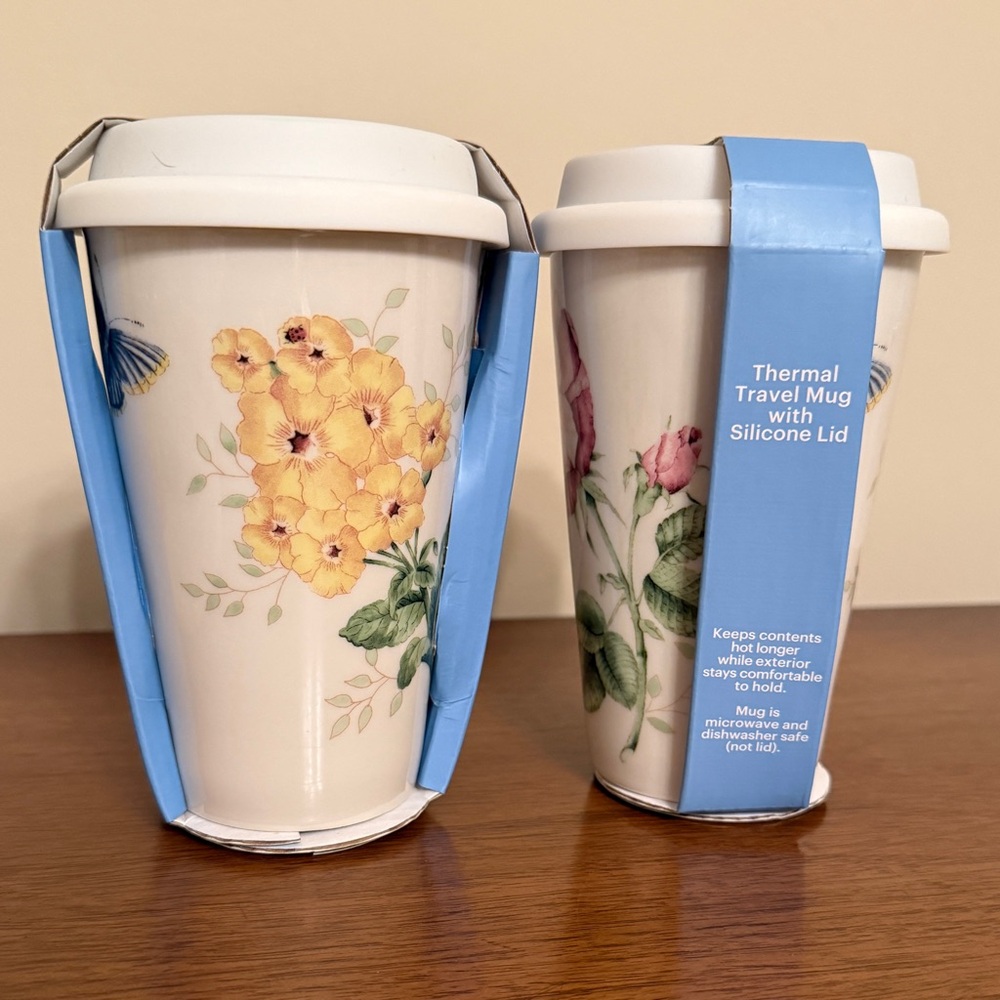Set of 2: LENOX Butterfly Meadow Thermal Travel Mug, 10 oz Each, Silicone Lid - Picture 5 of 7